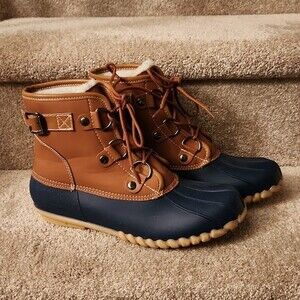 Outwoods Women's Lace-Up Hiking/Winter Boots Brown & Navy Blue Size 8